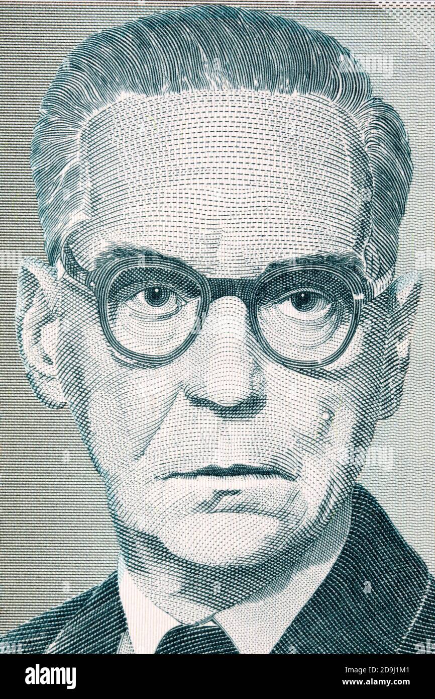 Ivo Andric a portrait from old Yugoslavian money Stock Photo