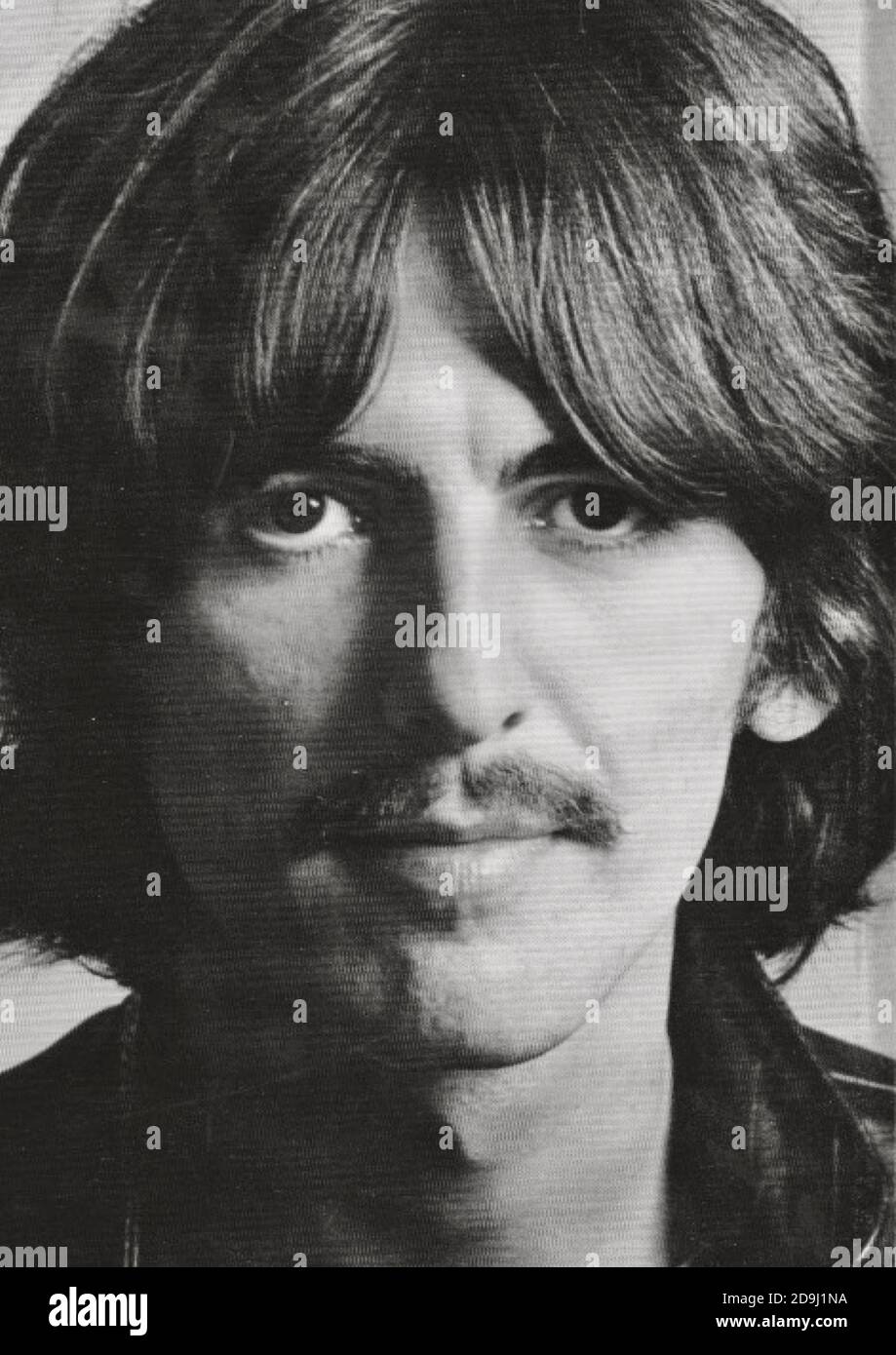 Portrait of George Harrison as given to members of the beatles fan club and inserts in the white album. Stock Photo