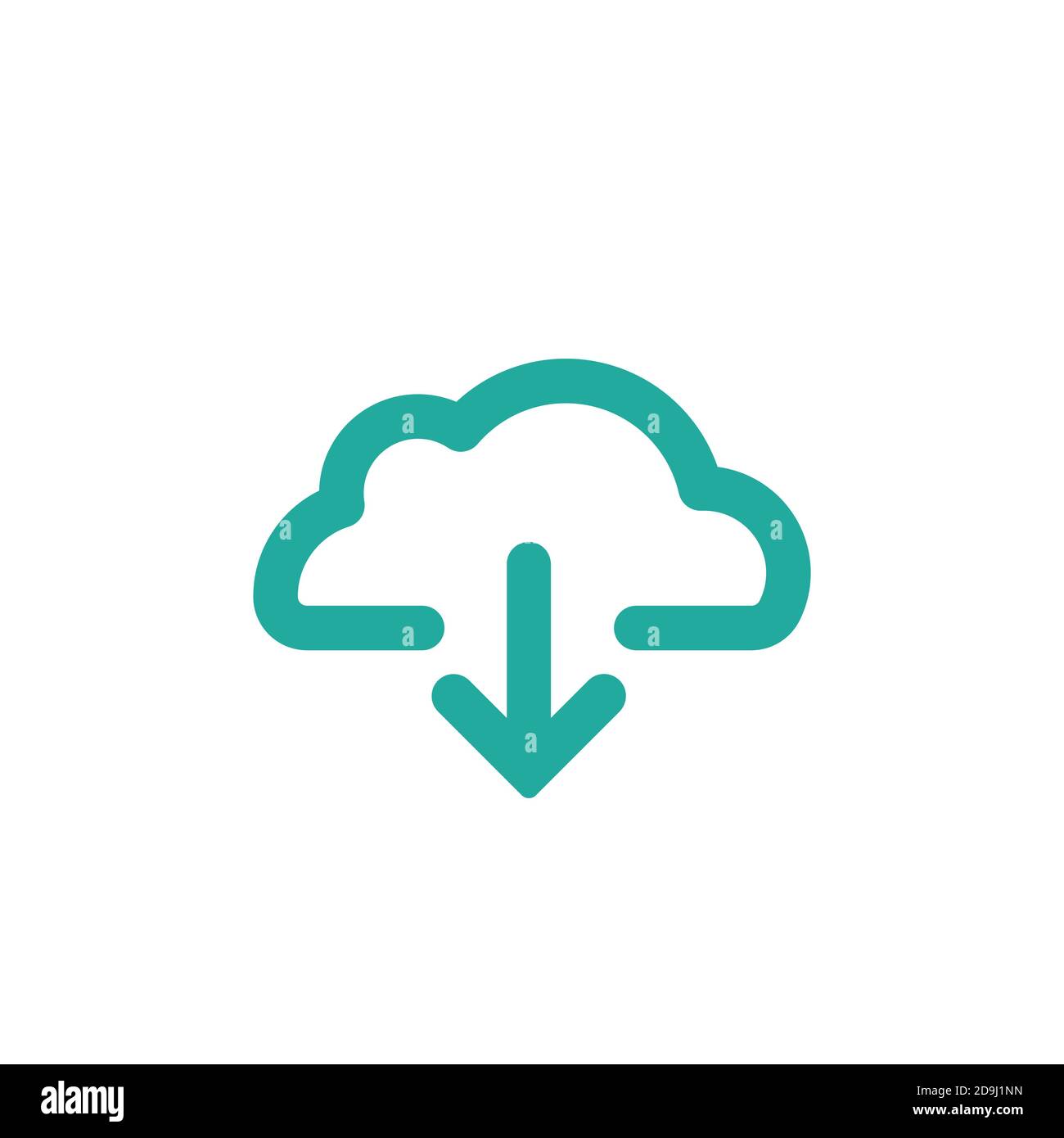 blue rounded arrow down with cloud icon. flat download sign isolated on ...