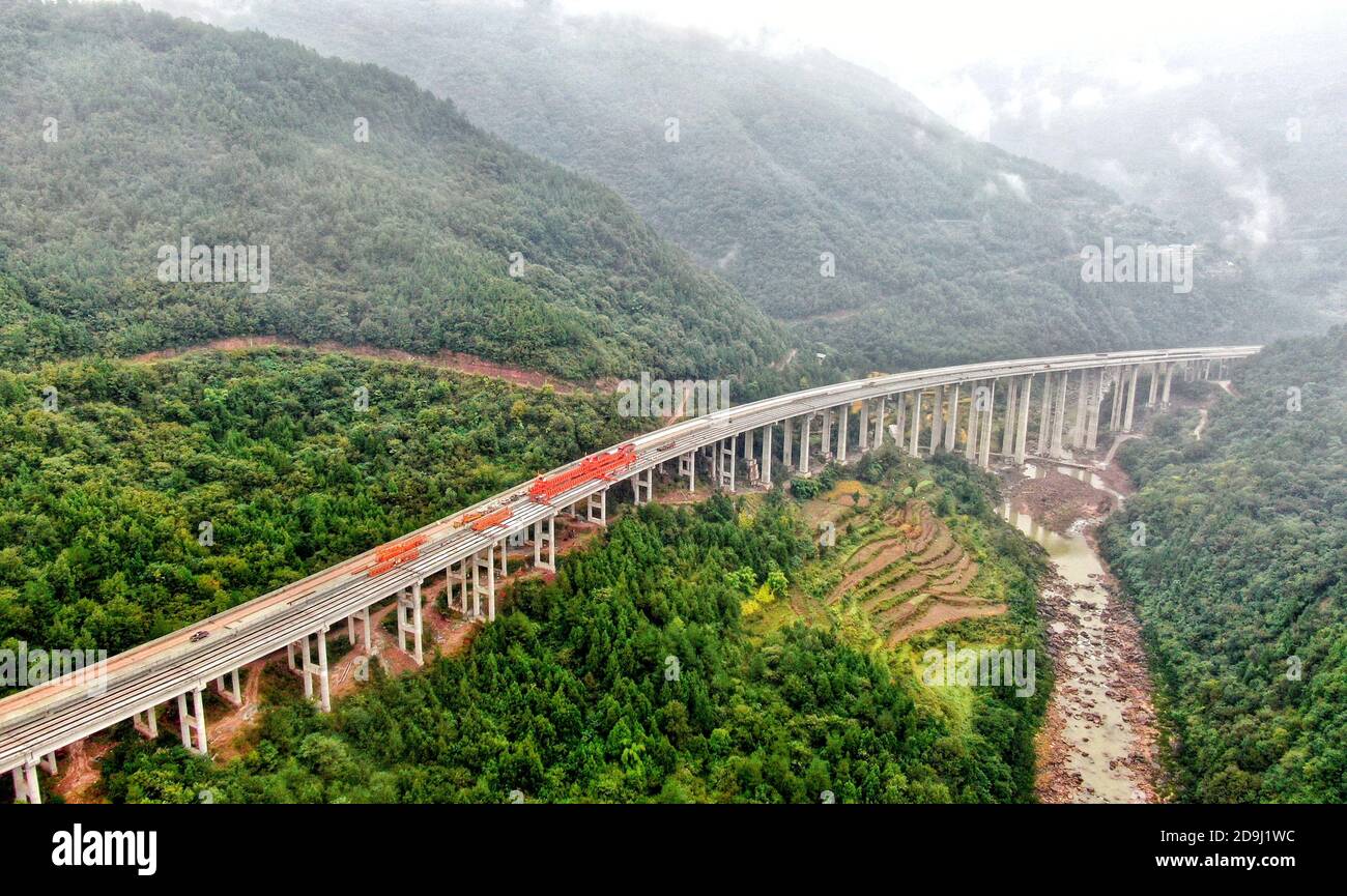 An aerial view of constructors celebrating the successful finish of the