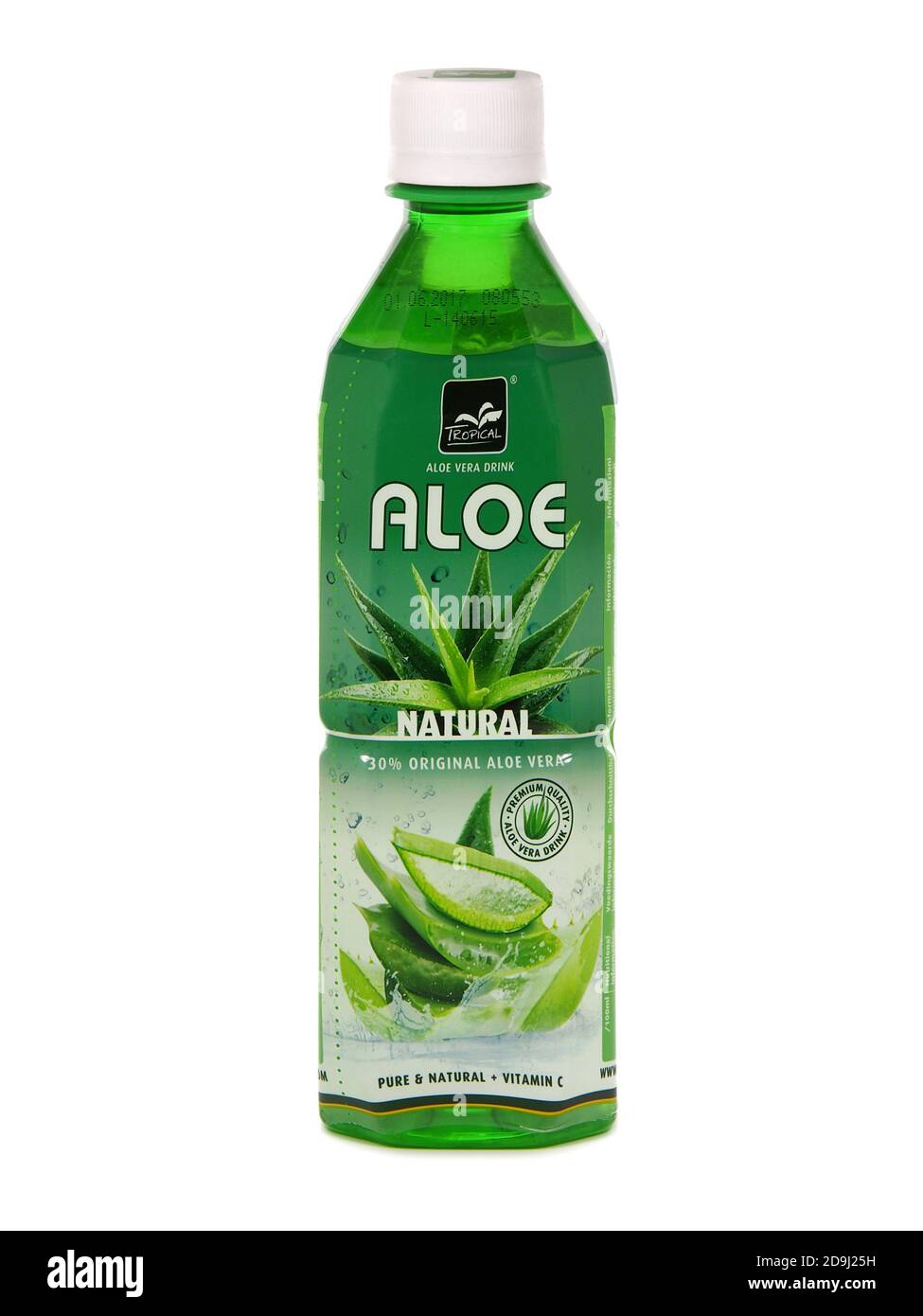BUCHAREST, ROMANIA - DECEMBER 9, 2015. Bottle of Tropical Aloe Vera juice  drink isolated on white Stock Photo - Alamy