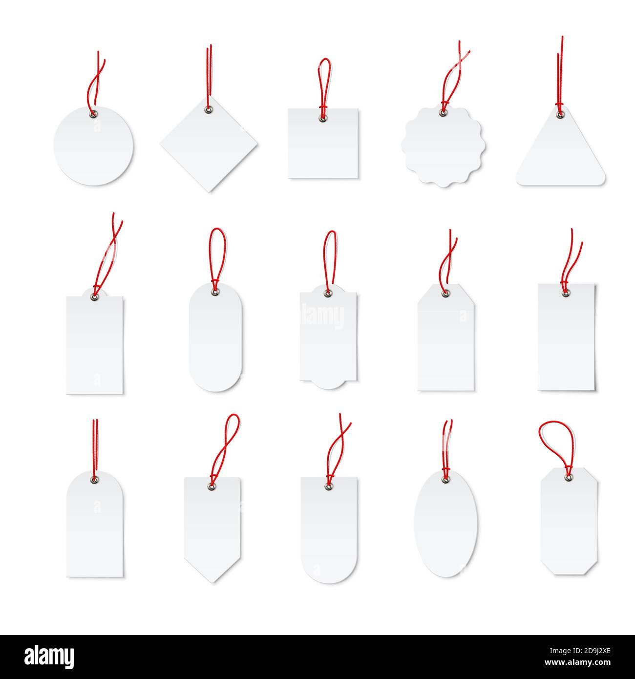 Blank white paper price tags set isolated on white background Stock