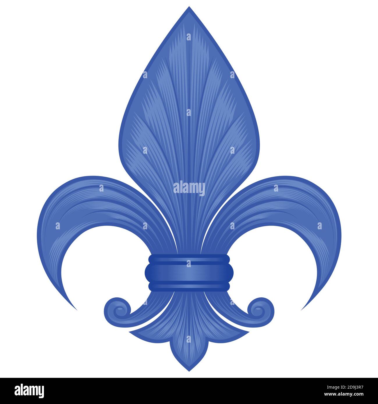 Vector design of the fleur de lis, representation of the lily flower, symbol used in medieval heraldry. All on white background. Stock Vector