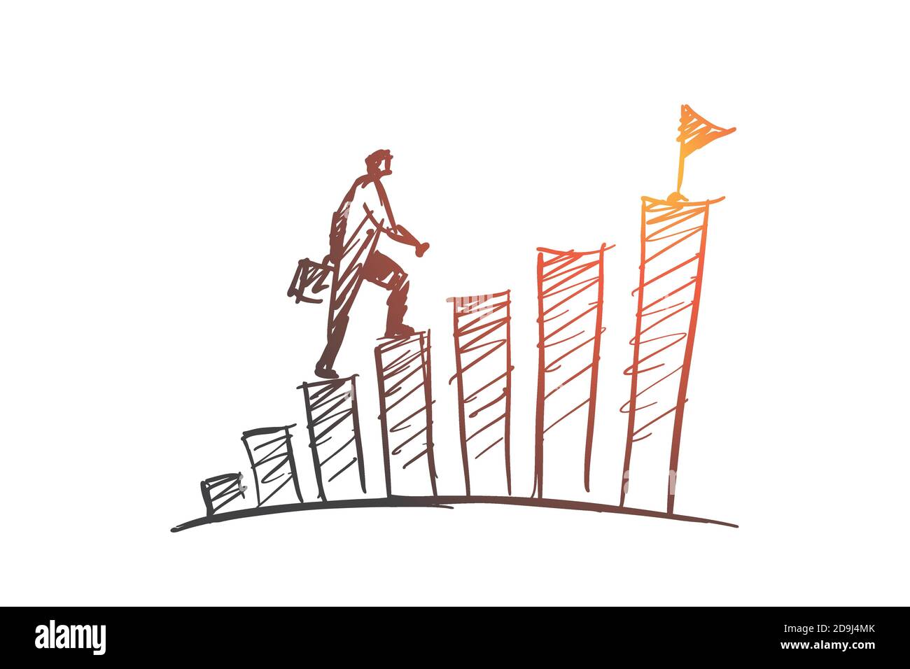 Hand drawn businessman climbing stairs to the top Stock Vector Image ...