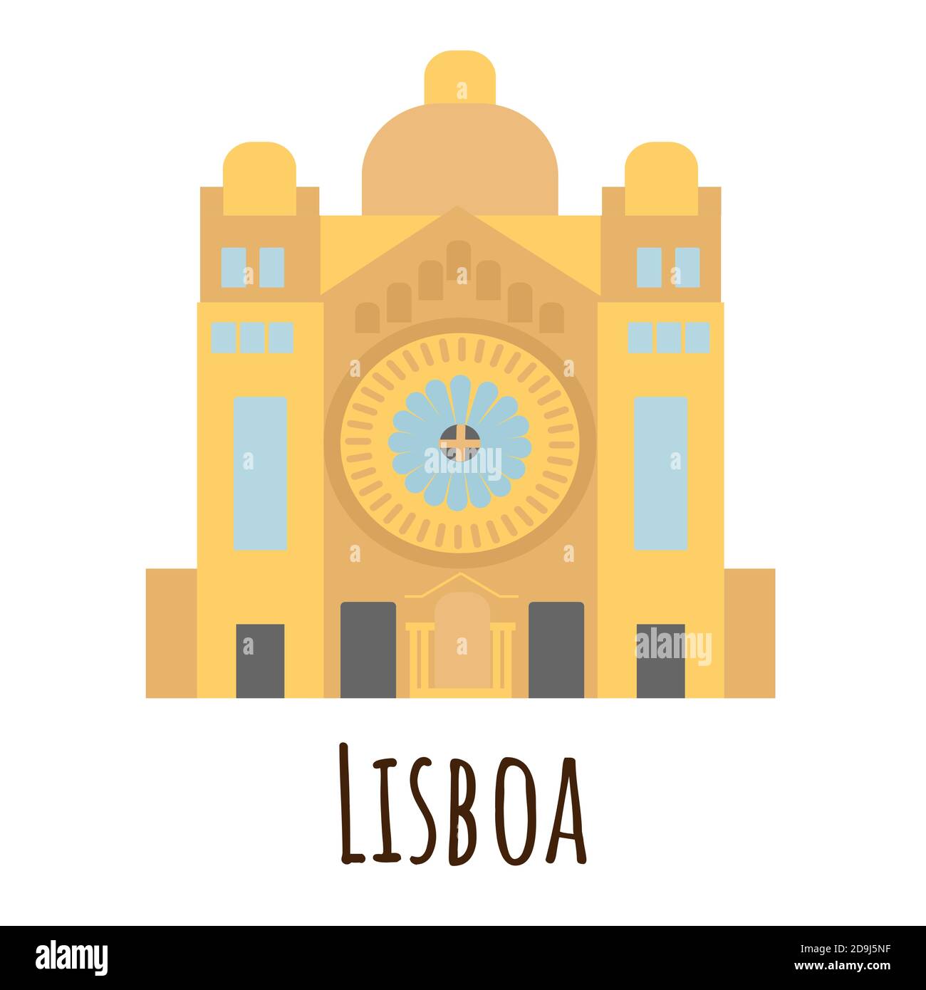 Flat style Cathedral, symbol of Lisboa. Landmark icon for travelers. Vector illustration isolated on white background Stock Vector