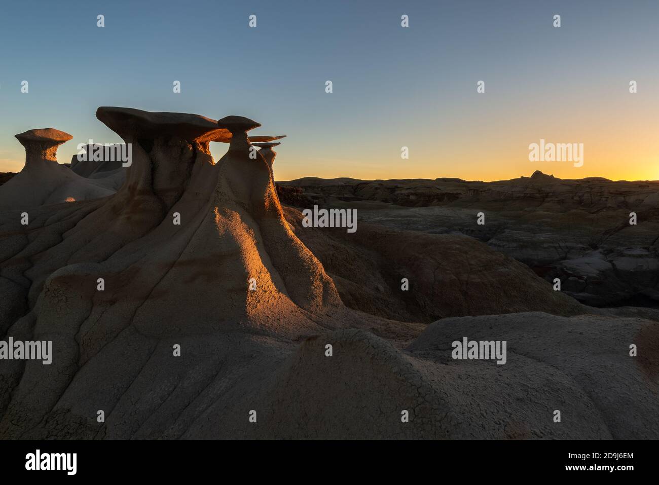 The Wings rock formation at sunrise, Bisti/De-Na-Zin Wilderness Area, New Mexico, USA Stock Photo