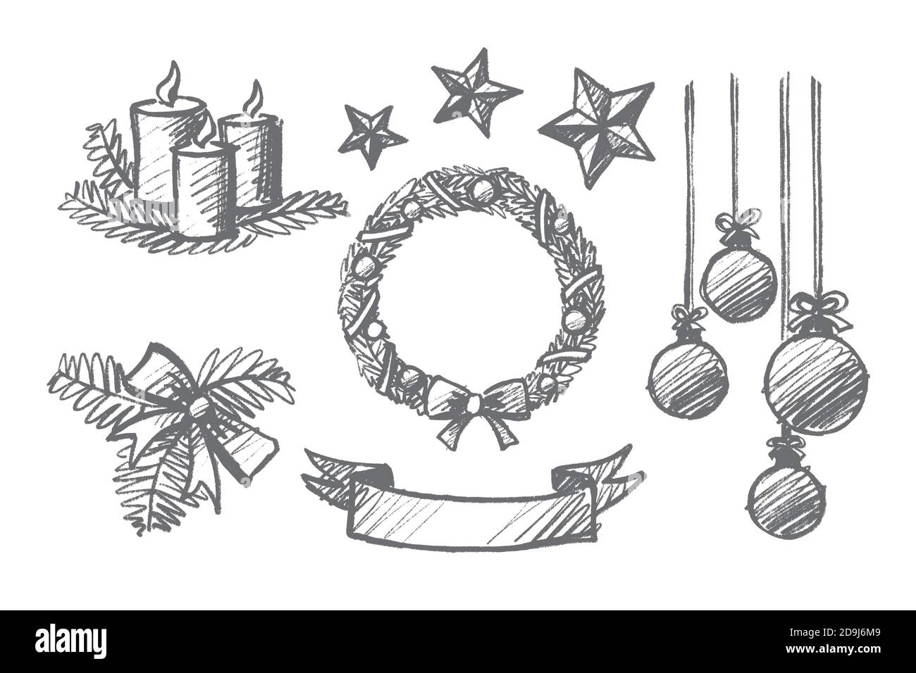 Hand drawn set of Christmas decoration elements Stock Vector Image ...