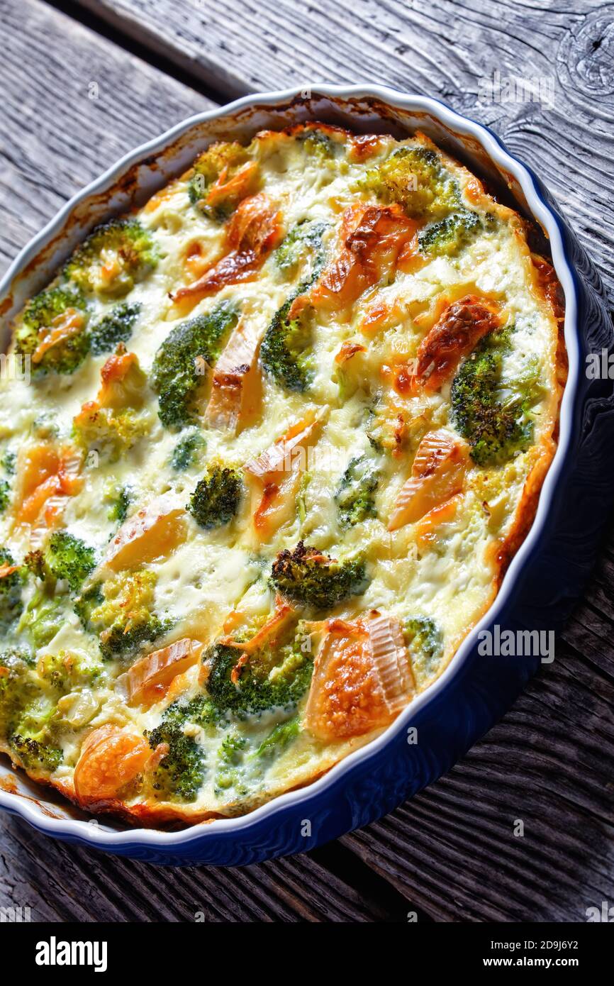 Crustless Broccoli Quiche gluten free baked with brie and cheddar