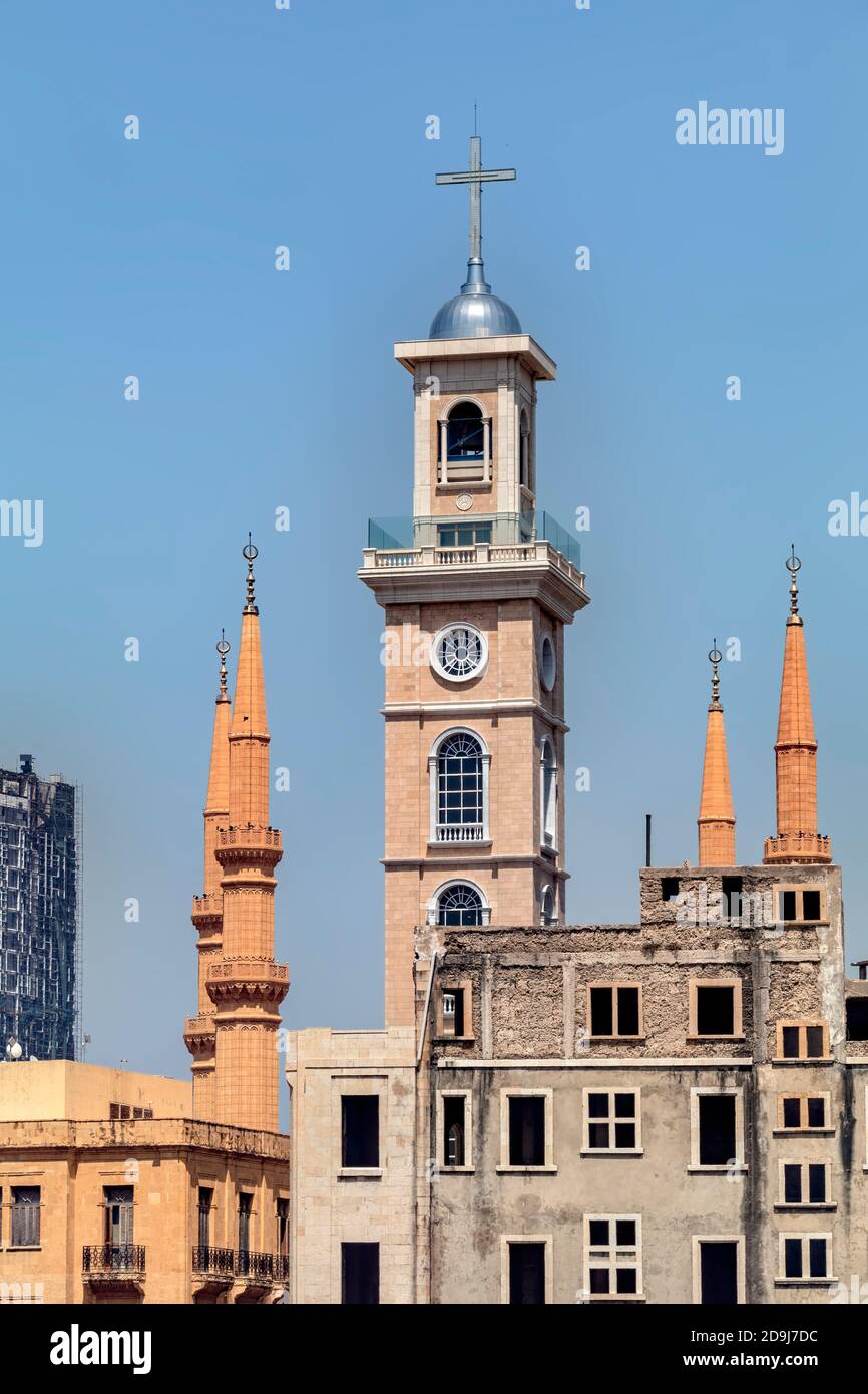Beirut Towers - Church Mosque, and Skyscraper Stock Photo