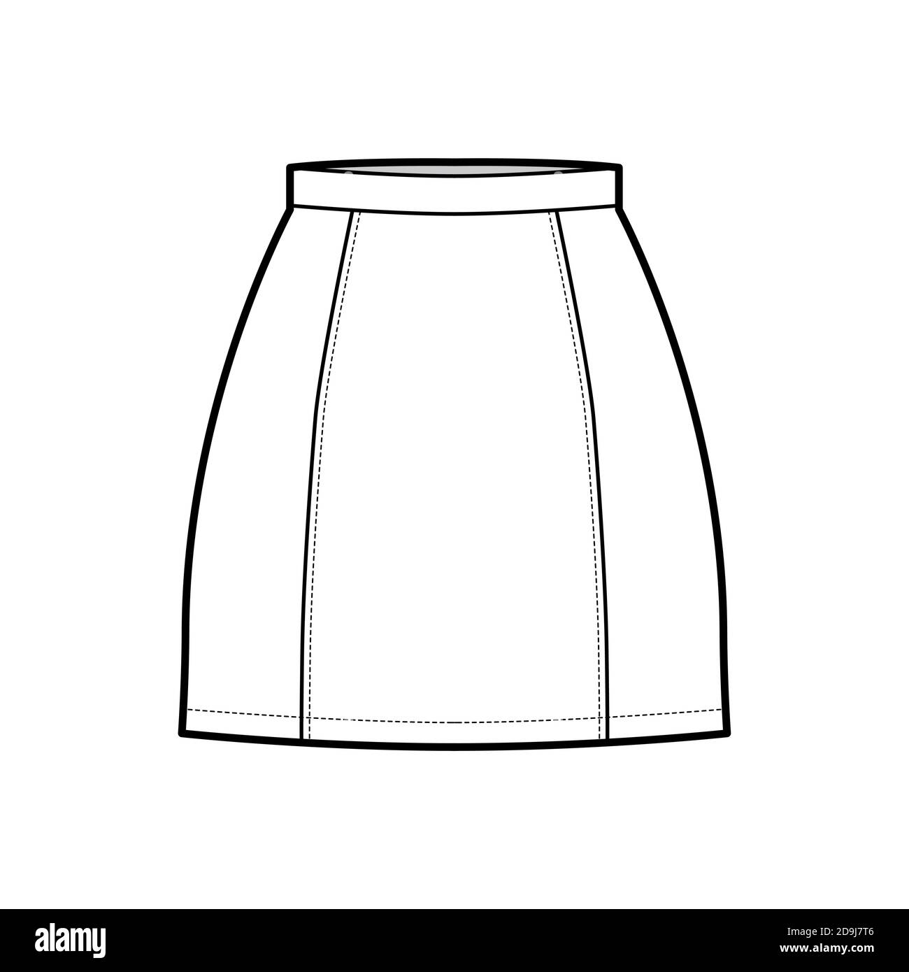Skirt six gore mini pencil fullness technical fashion illustration with  fitted silhouette, thin waistband. Flat bottom template front, white color  style. Women, men, unisex CAD mockup Stock Vector Image & Art -