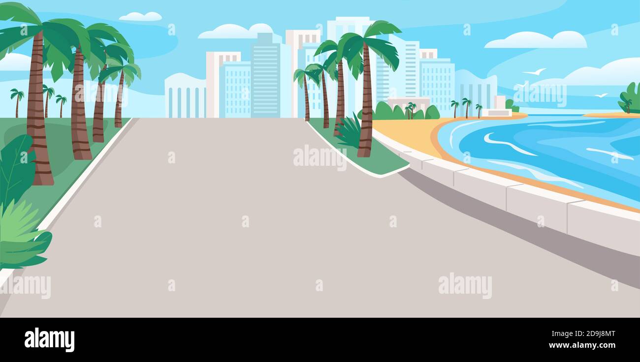 Luxury seaside resort boulevard flat color vector illustration Stock ...
