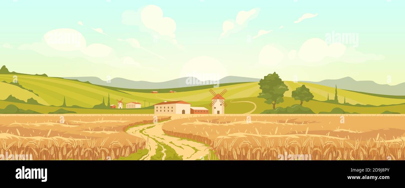 Agricultural field flat color vector illustration Stock Vector Image ...