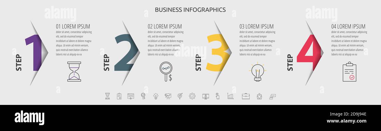Vector infographic with 4 step, label, numeral, icons. Timeline used ...