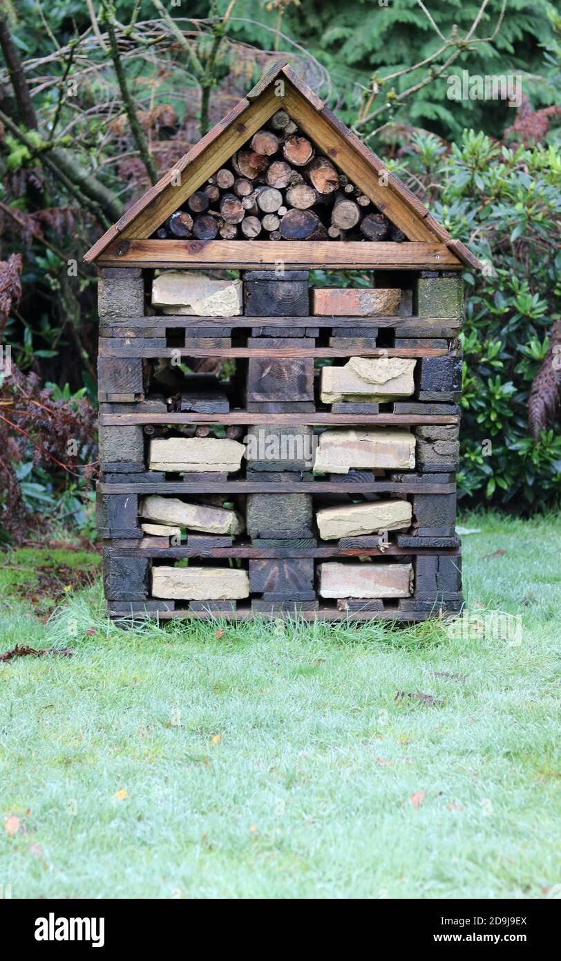 Portrait image of small wooden insect house with copy space Stock Photo ...