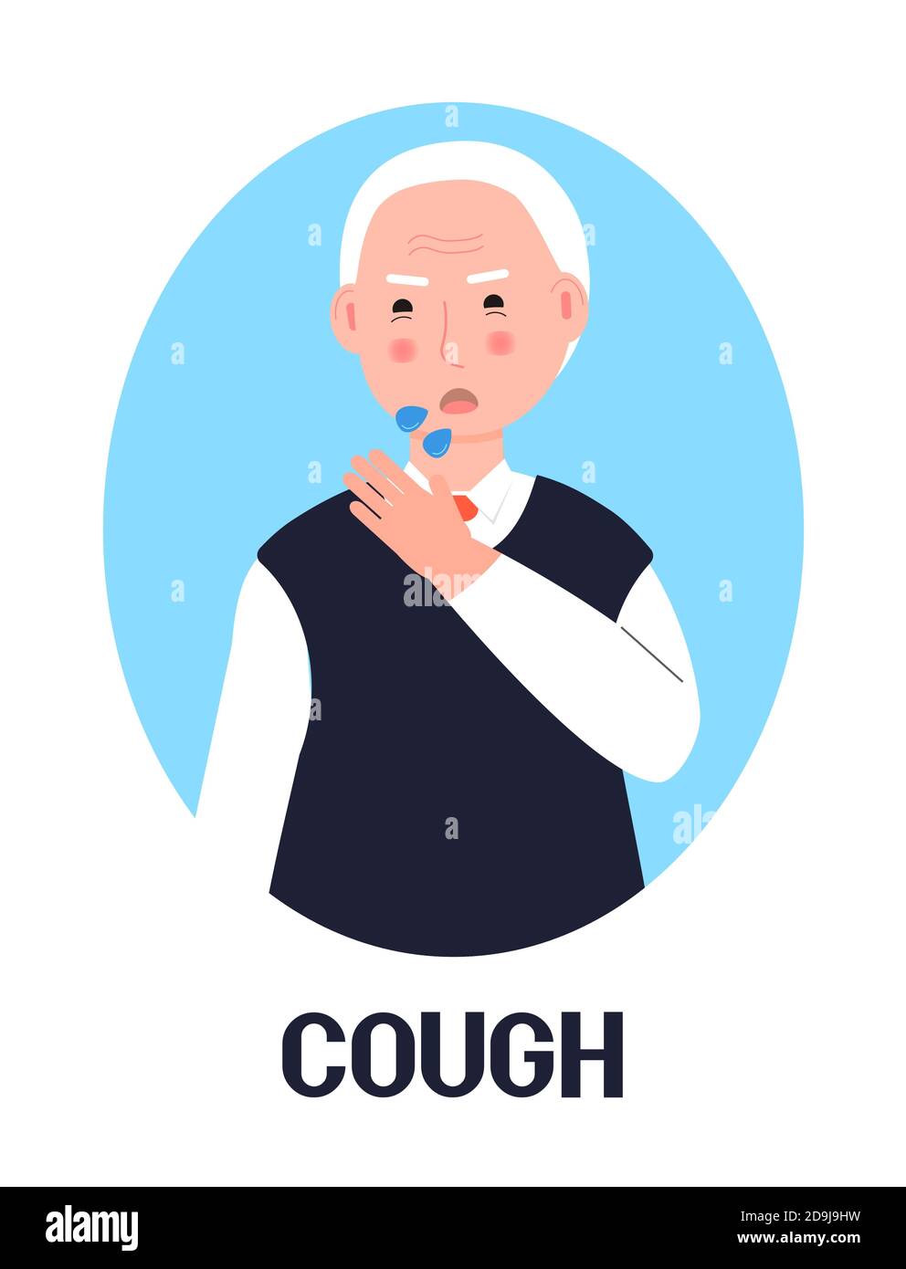 Cough icon vector. Flu, cold, coronavirus symptom is shown. Senior man is coughing. Infected