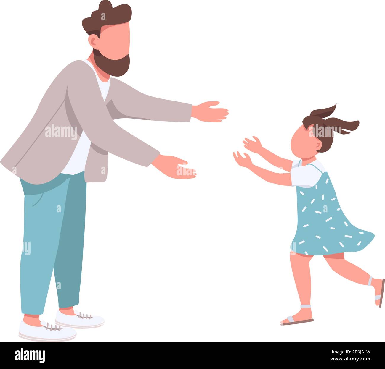 Father with daughter flat color vector faceless characters Stock Vector ...