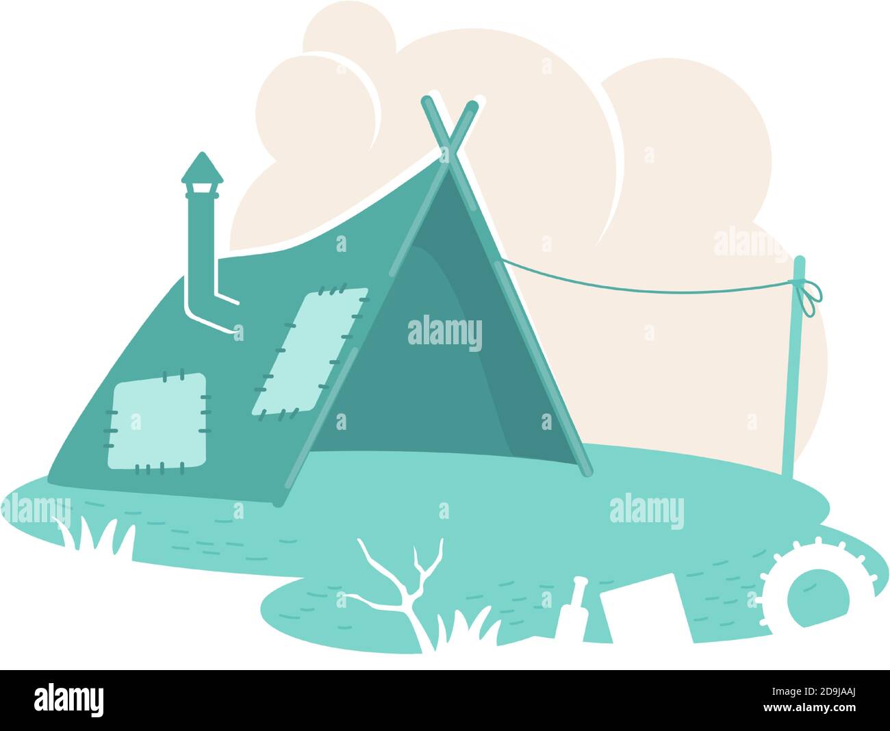 Refugee camp tent 2D vector web banner, poster Stock Vector