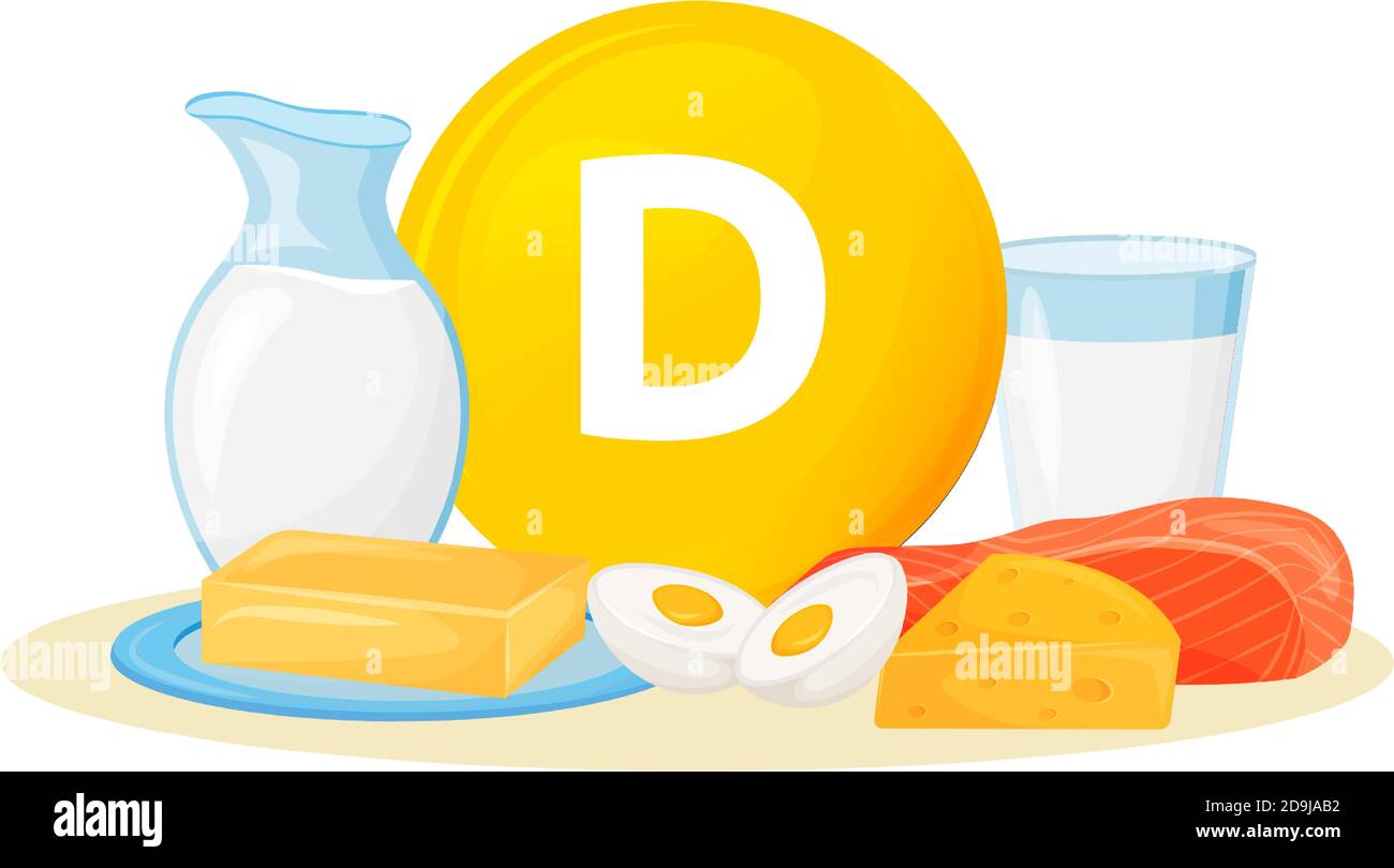 Vitamin D food sources cartoon vector illustration Stock Vector