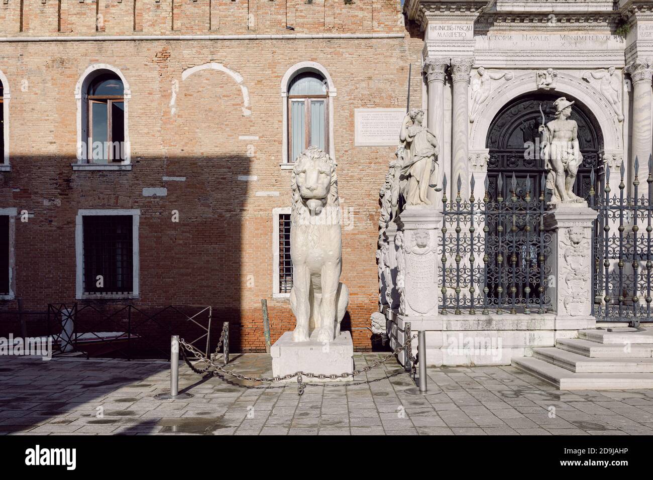 Arsenale in Castello, Venice, fortified castle, walls and towers with an entrance door Stock Photo