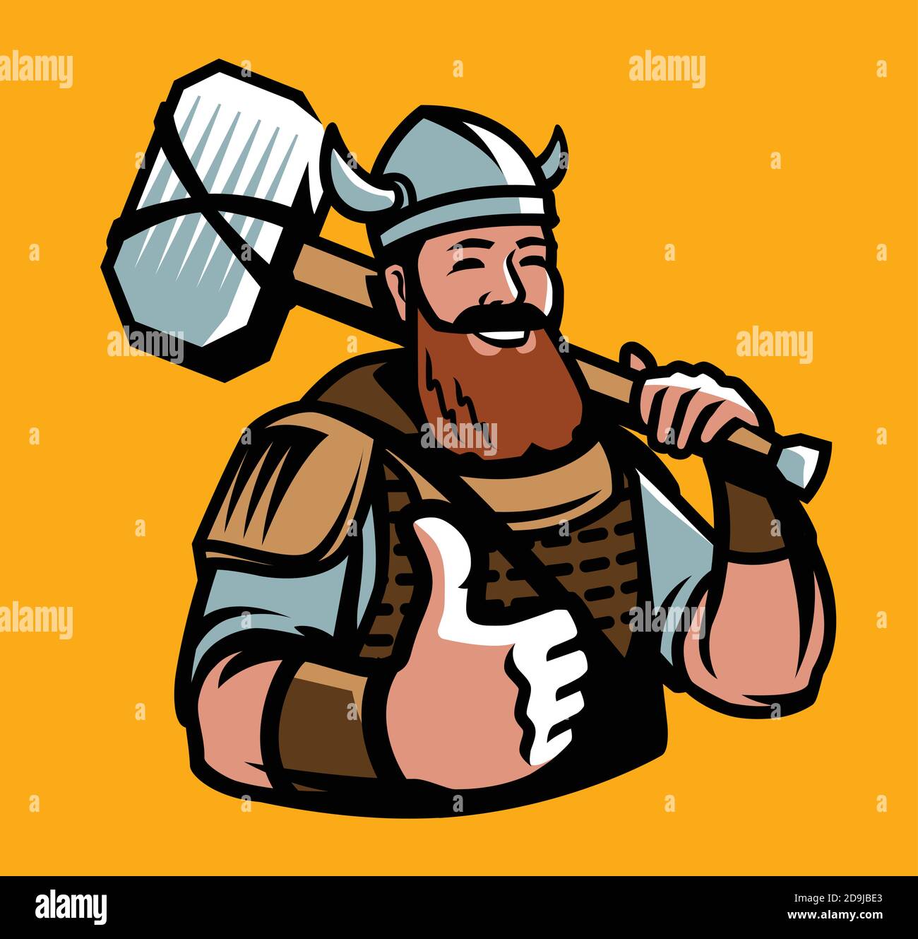 Viking with hammer. Sports mascot cartoon vector illustration Stock Vector