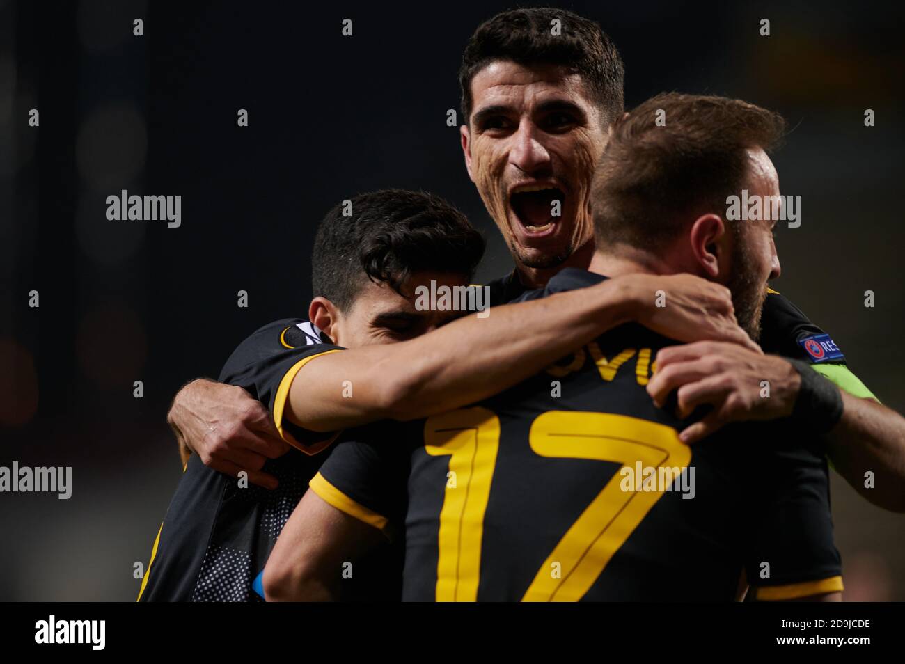 KYIV, UKRAINE - NOVEMBER 4, 2020: AEK celebrate score goal. UEFA Europa