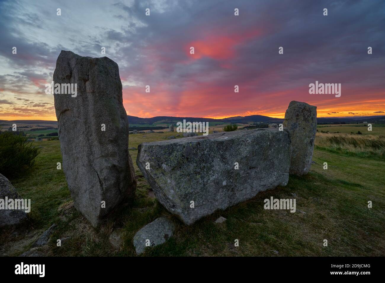 Tomnaverie Recumbent Stone Circle, Tarland, Aberdeenshire, Scotland at sunrise Stock Photo