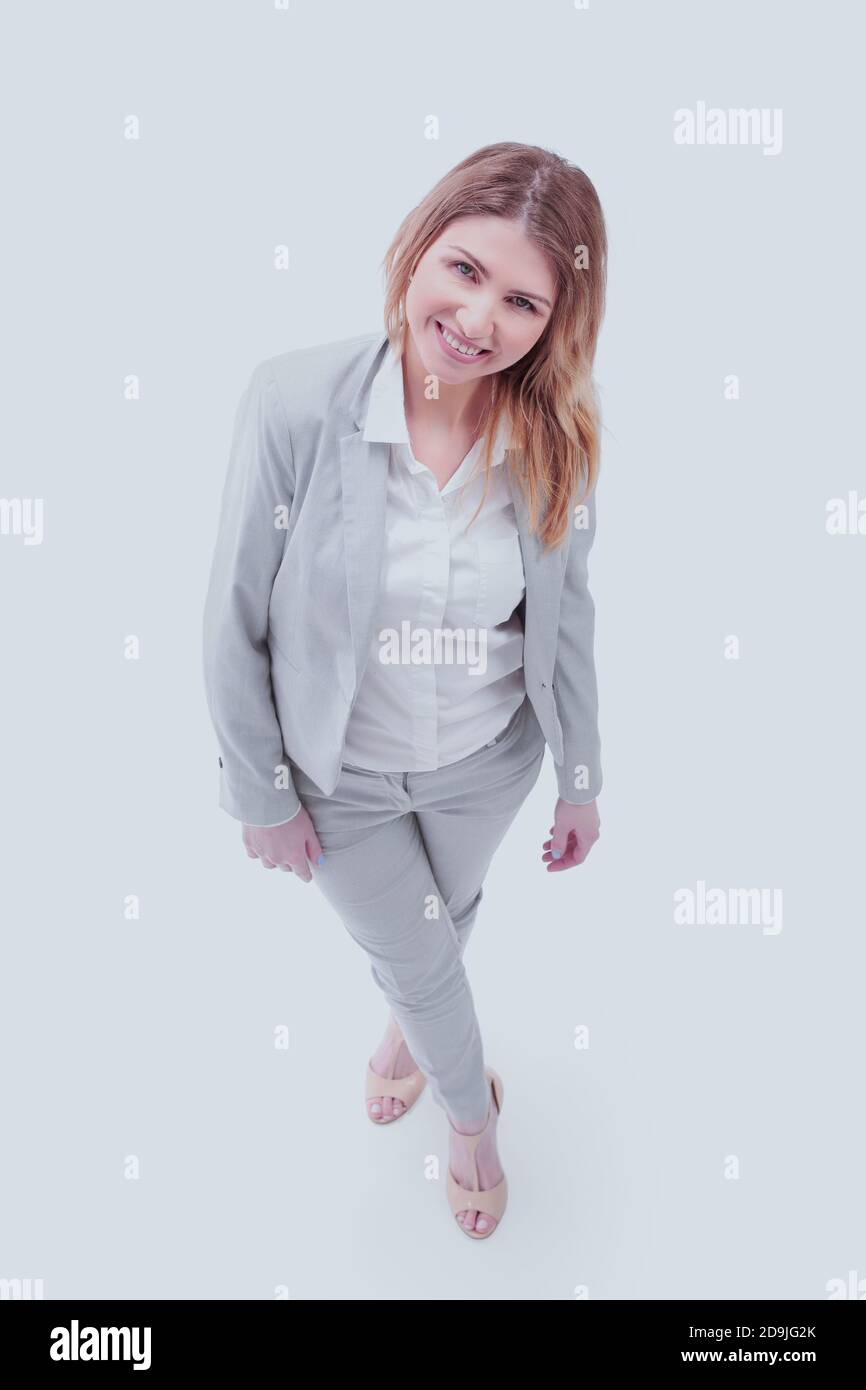 Successful business woman - isolated over a grey background Stock Photo ...