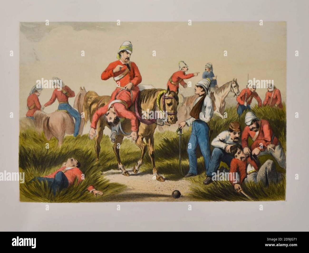 Search for the Wounded Lithograph from the book Campaign in India 1857-58 Illustrating the military operations before Delhi ; 26 Hand coloured Lithographed plates. by George Francklin Atkinson Published by Day & Son Lithographers to the Queen in 1859 Stock Photo