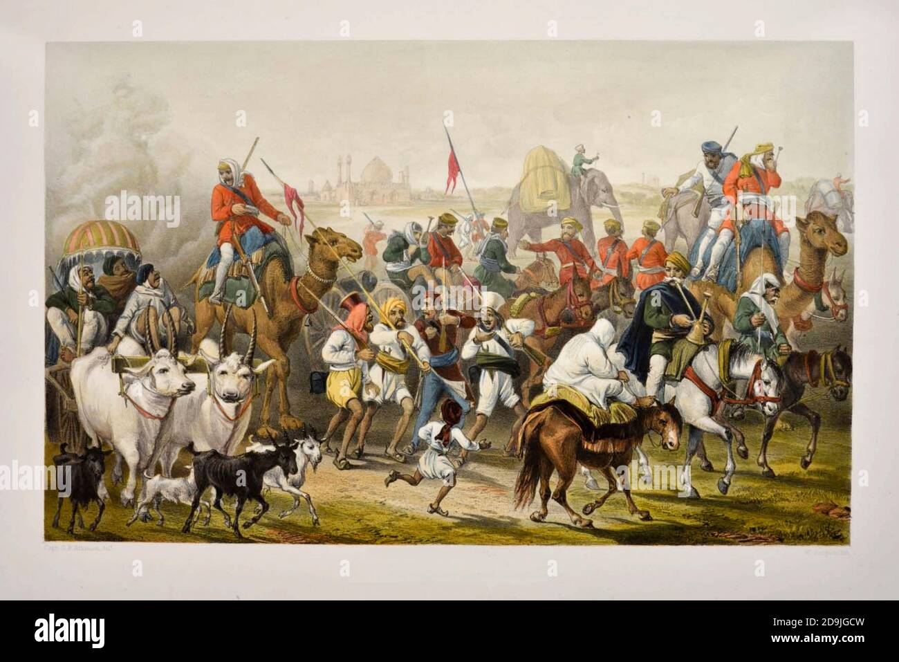 Troops of the Native Allies Lithograph from the book Campaign in India 1857-58 Illustrating the military operations before Delhi ; 26 Hand coloured Lithographed plates. by George Francklin Atkinson Published by Day & Son Lithographers to the Queen in 1859 Stock Photo
