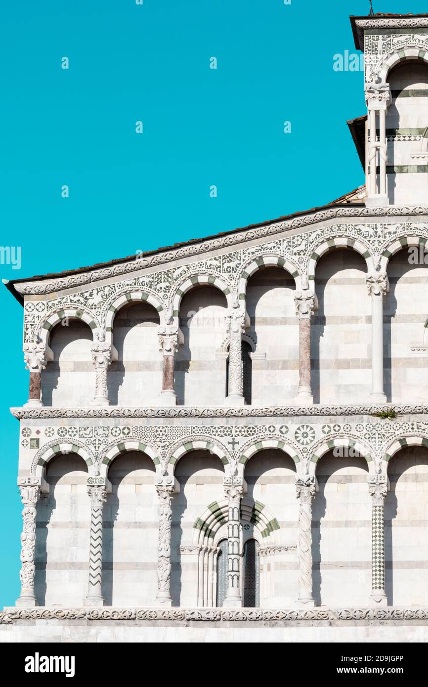 Facade detail of the Duomo San Martino in Lucca, Tuscany, Italy. Stock Photo