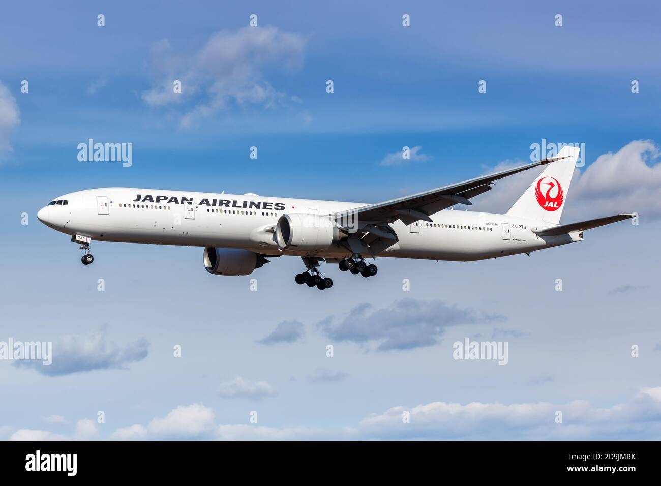 New York City, New York - February 29, 2020: Japan Airlines Boeing 777-300ER airplane at New York JFK Airport in the United States. Stock Photo