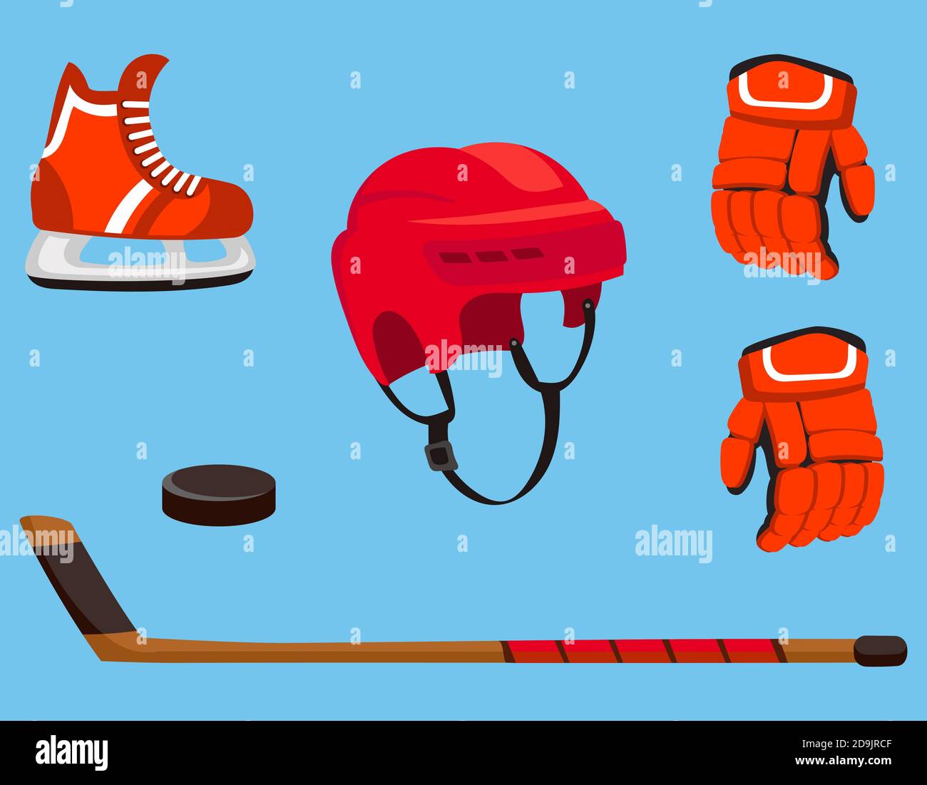 Set of hockey accessories. Sport equipment in cartoon style. Stock Vector