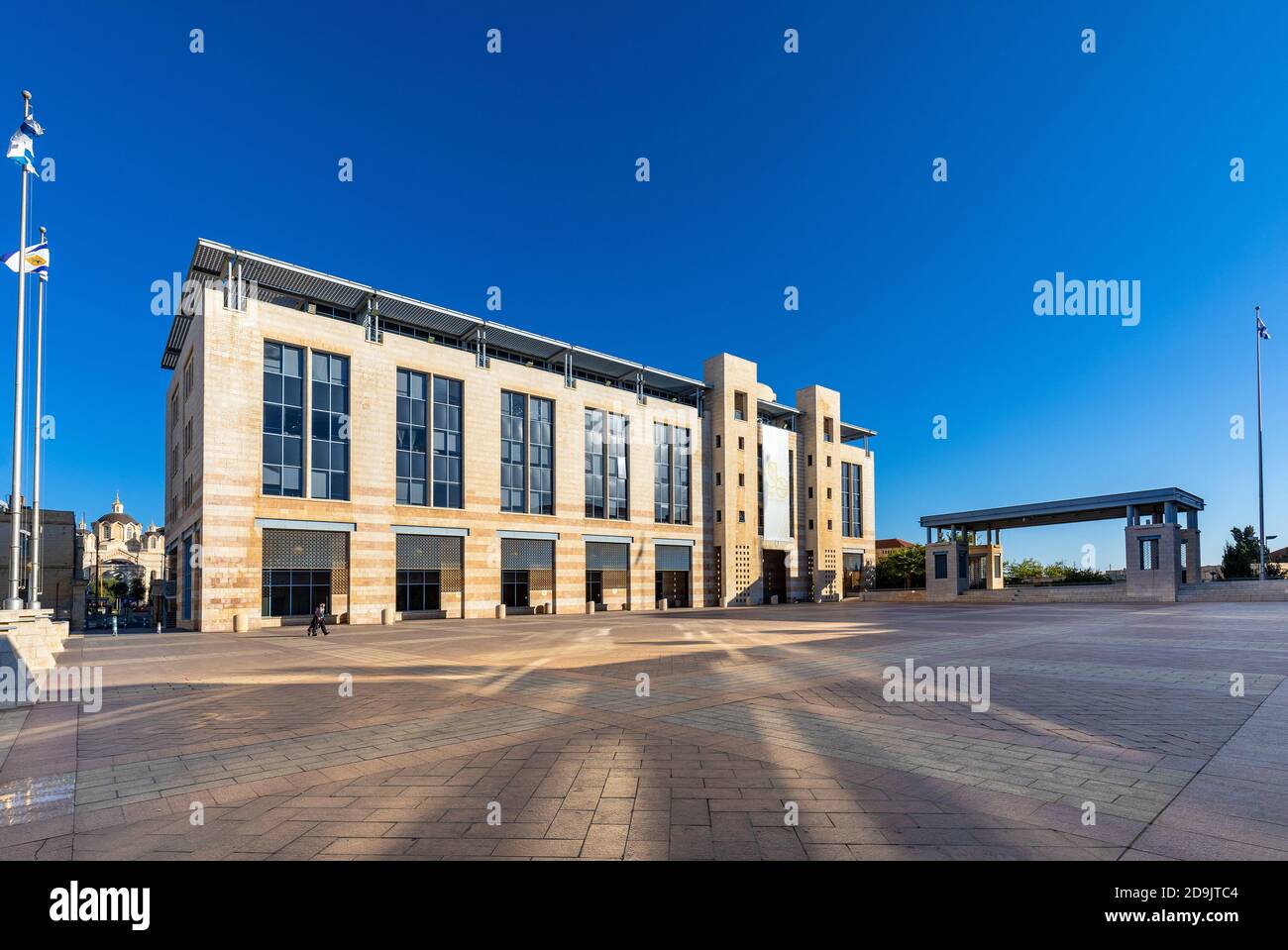 Jerusalem / Israel - 2017/10/12: Modern Municipality City Hall in Safra Square at Jaffa Street in historic Old City of Jerusalem Stock Photo