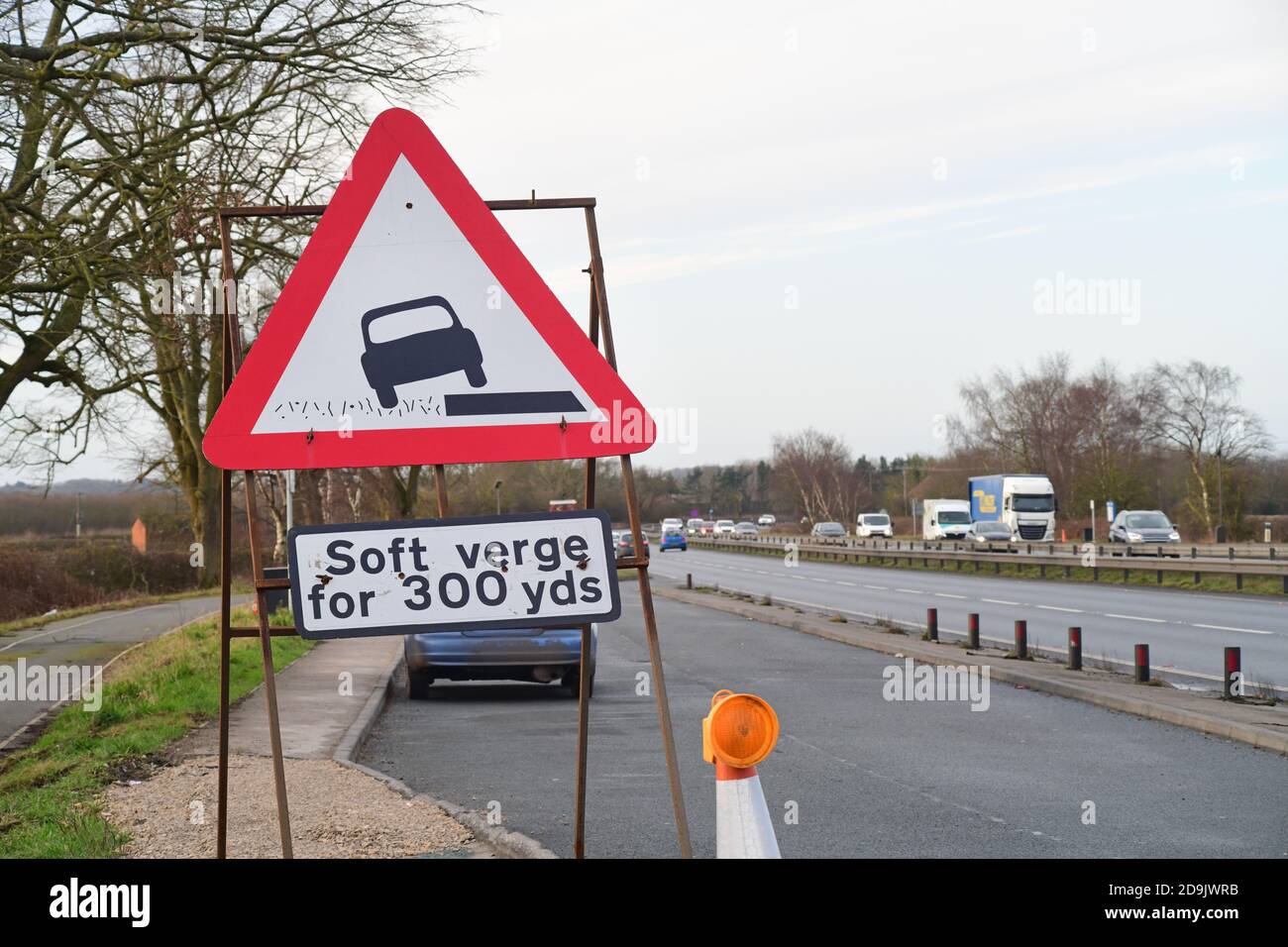 warning of soft verges for vehicle in lay-by york yorkshire united kingdom Stock Photo