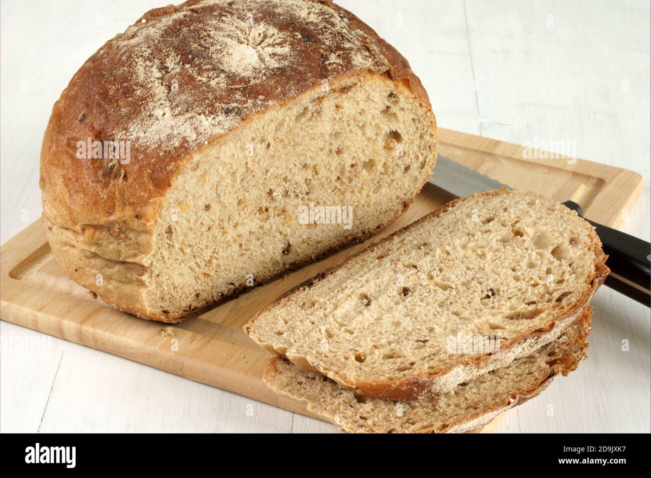 Fresh baked rustic malted wholemeal loaf Stock Photo