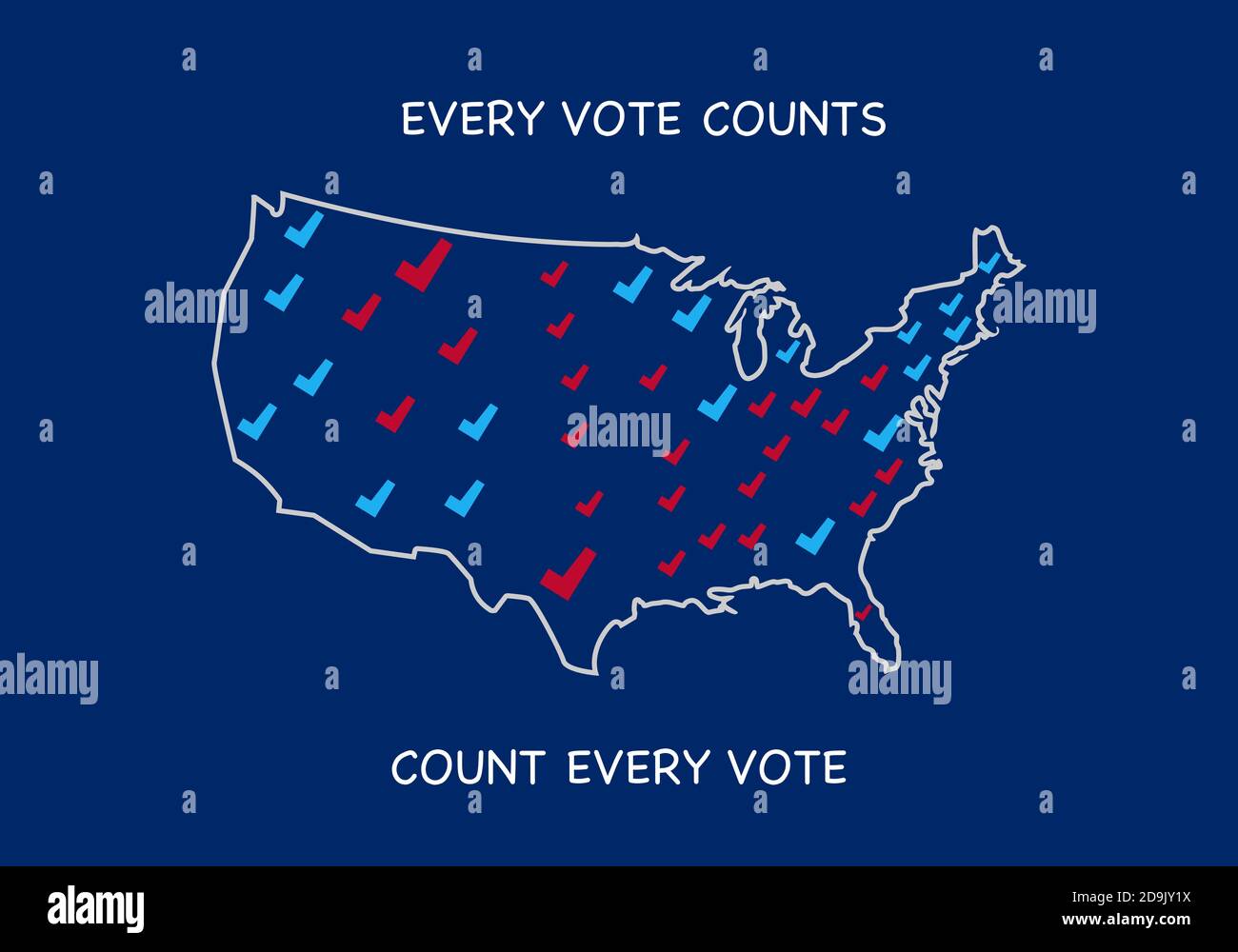 USA presidential election 2020. Every vote counts text on USA map ...
