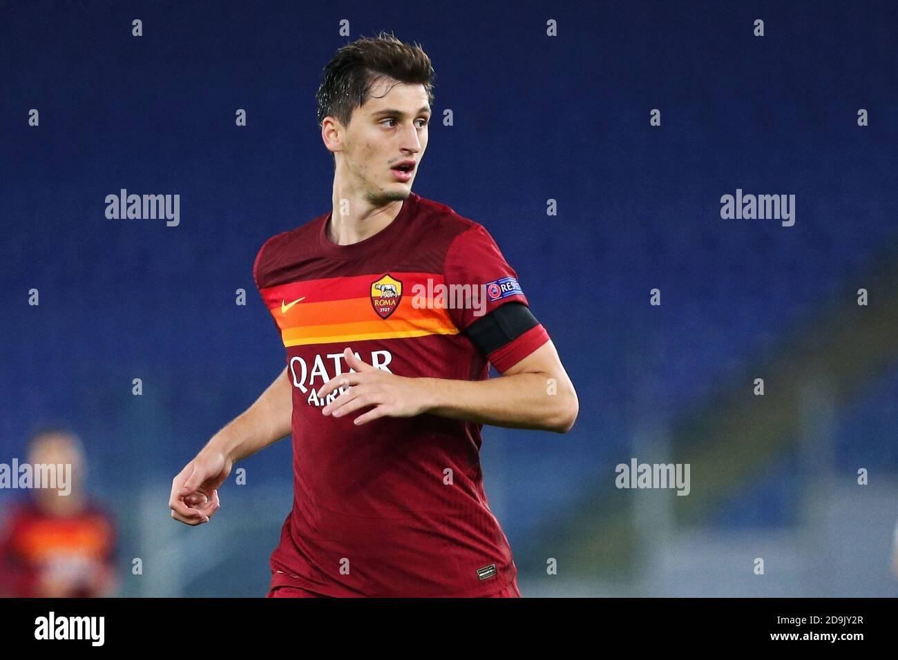 Marash Kumbulla of Roma in action during the UEFA Europa League, Group Stage, Group A football match between AS Roma and CFR Cluj on November 5, 202 P Stock Photo