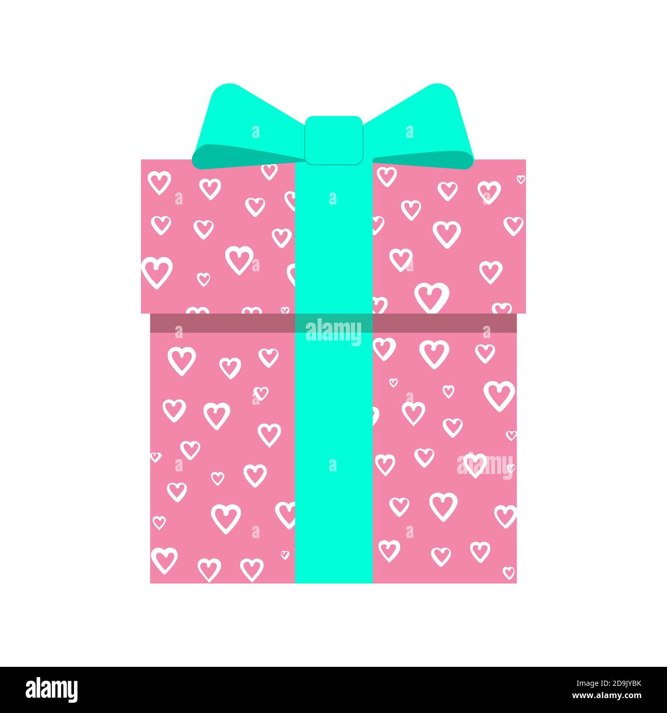 Vector illustration of gift box in pink color and green ribbon with ...