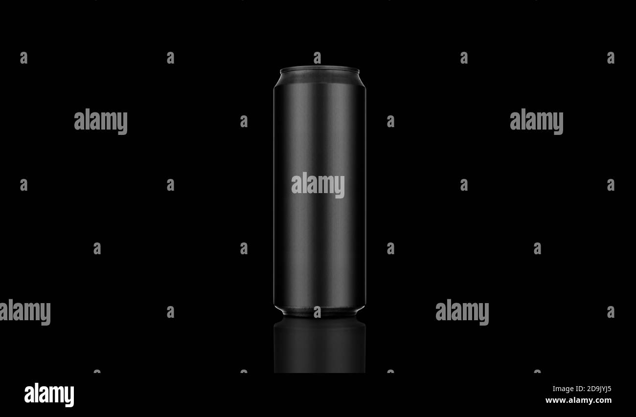Aluminum black can mockup isolated on black background. 500ml aluminum