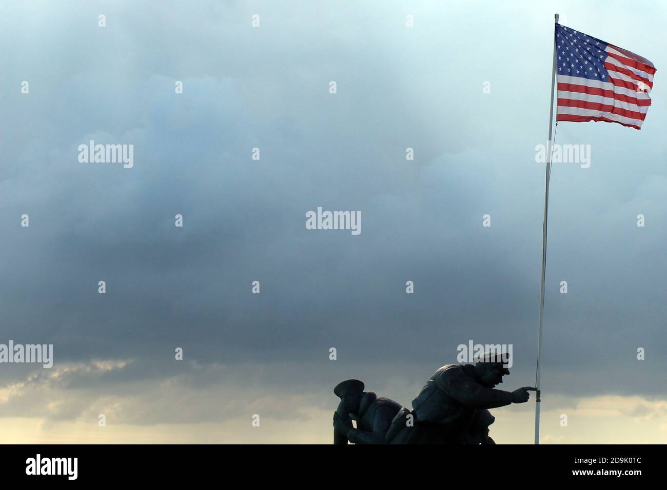 Utah Beach Memorial with soldiers and the us flag at Utah beach, Normandy, France Stock Photo