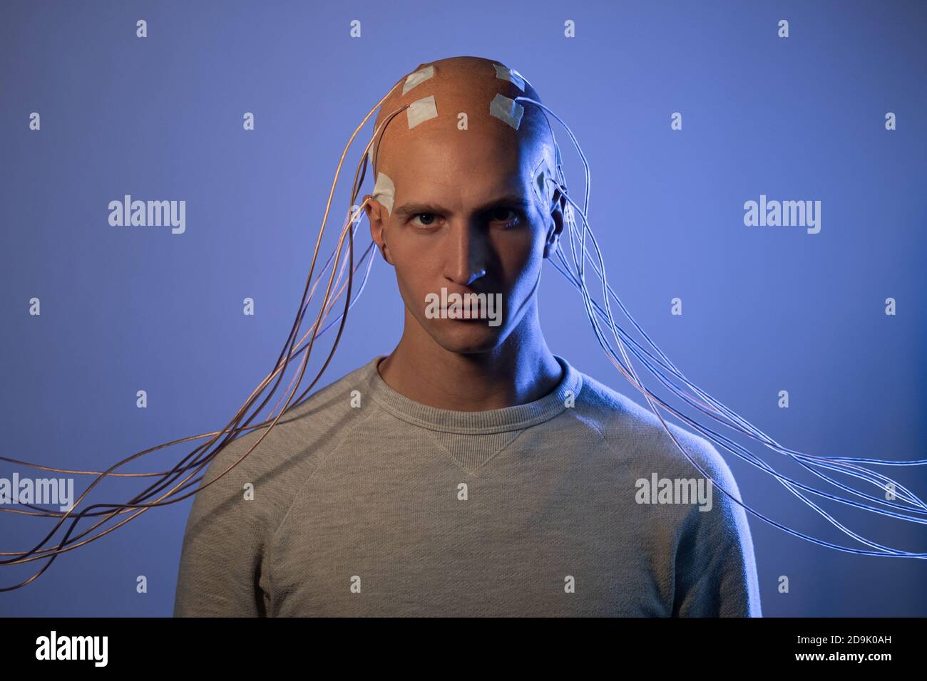 Man with electrodes in his head is a futuristic concept of virtual ...