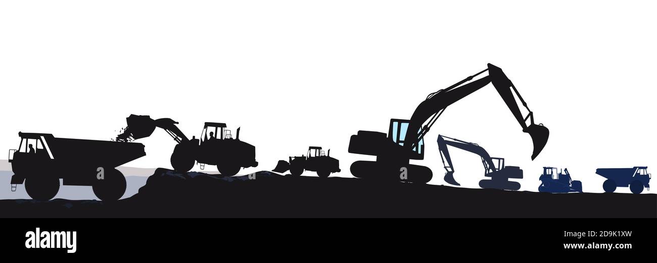 Excavator with bulldozer when loading Stock Vector