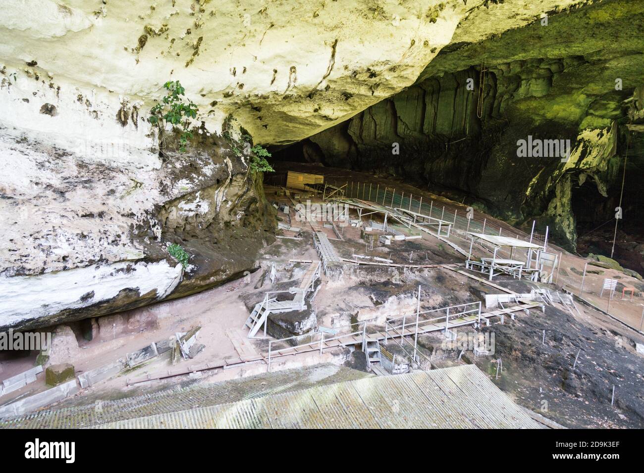 Excavation work within Great Caves at Niah National Park, Sarawak Stock Photo