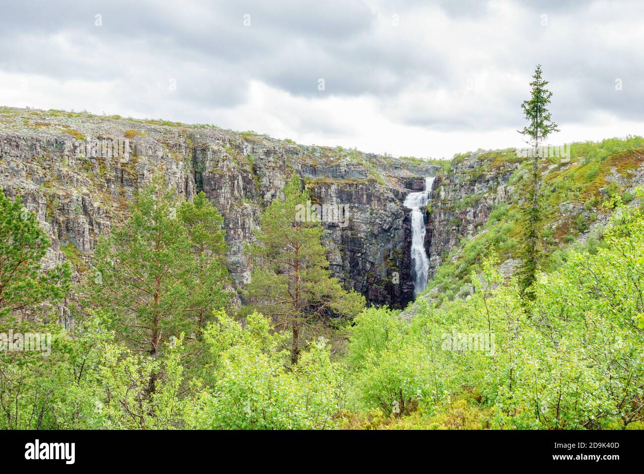 Beautiful view of the mountain with a waterfall Stock Photo - Alamy