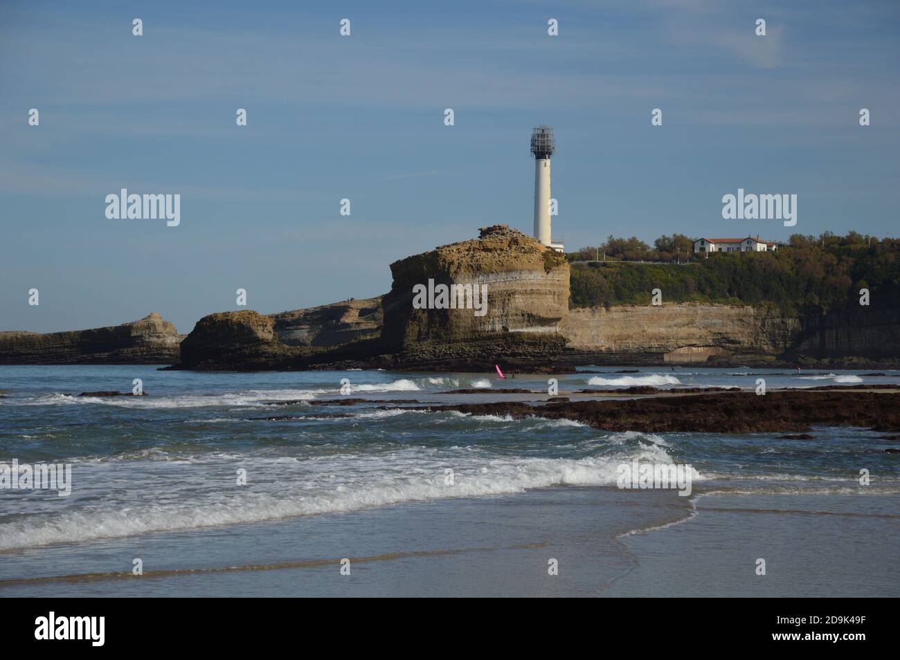 Old lighthouse captured in the coast of Biarritz, Bay of Biscay, France Stock Photo