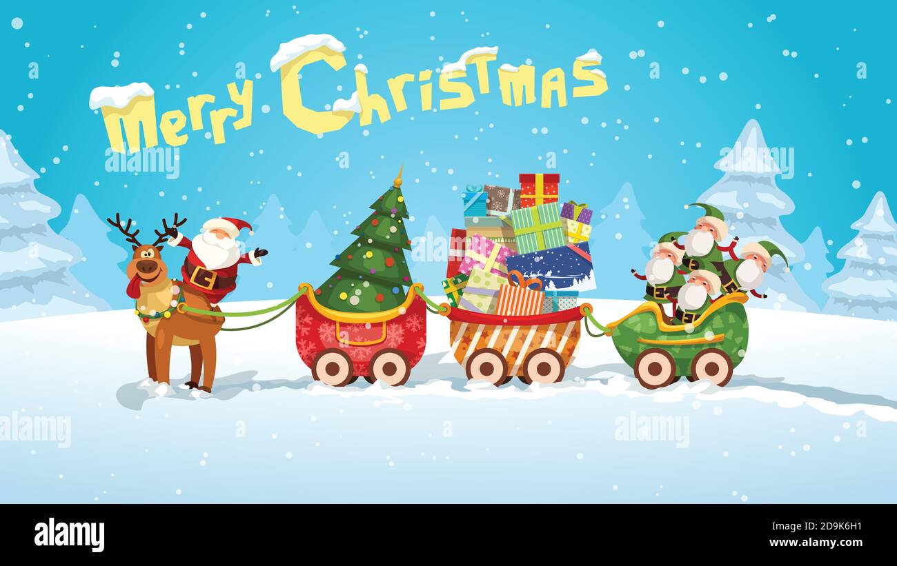 cartoon santa claus sleigh in the woods Stock Vector Image & Art - Alamy