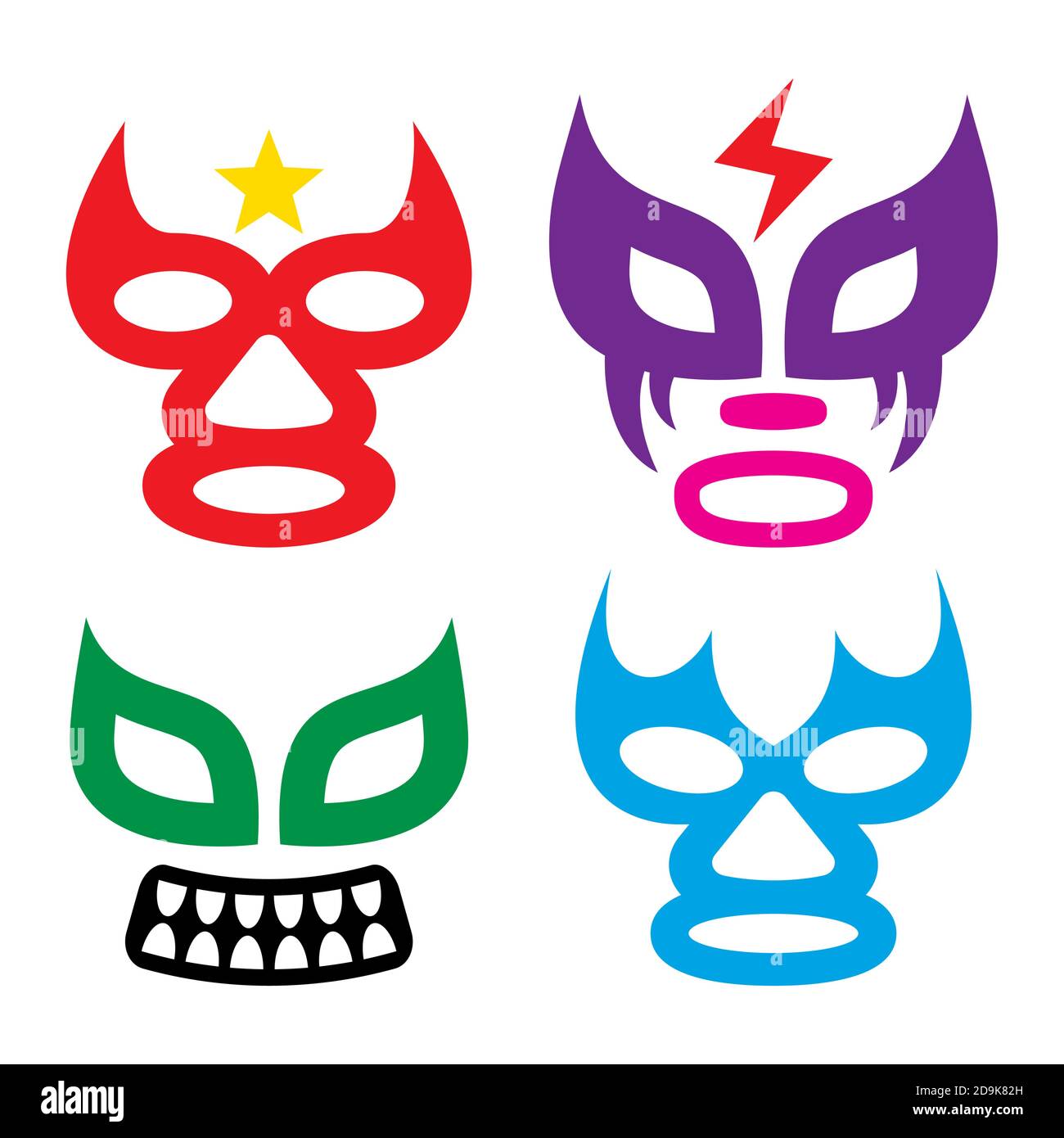 Lucha Libre faces vector design, luchador or luchadora graphics - Mexican wrestling traditional male and female color mask set Stock Vector