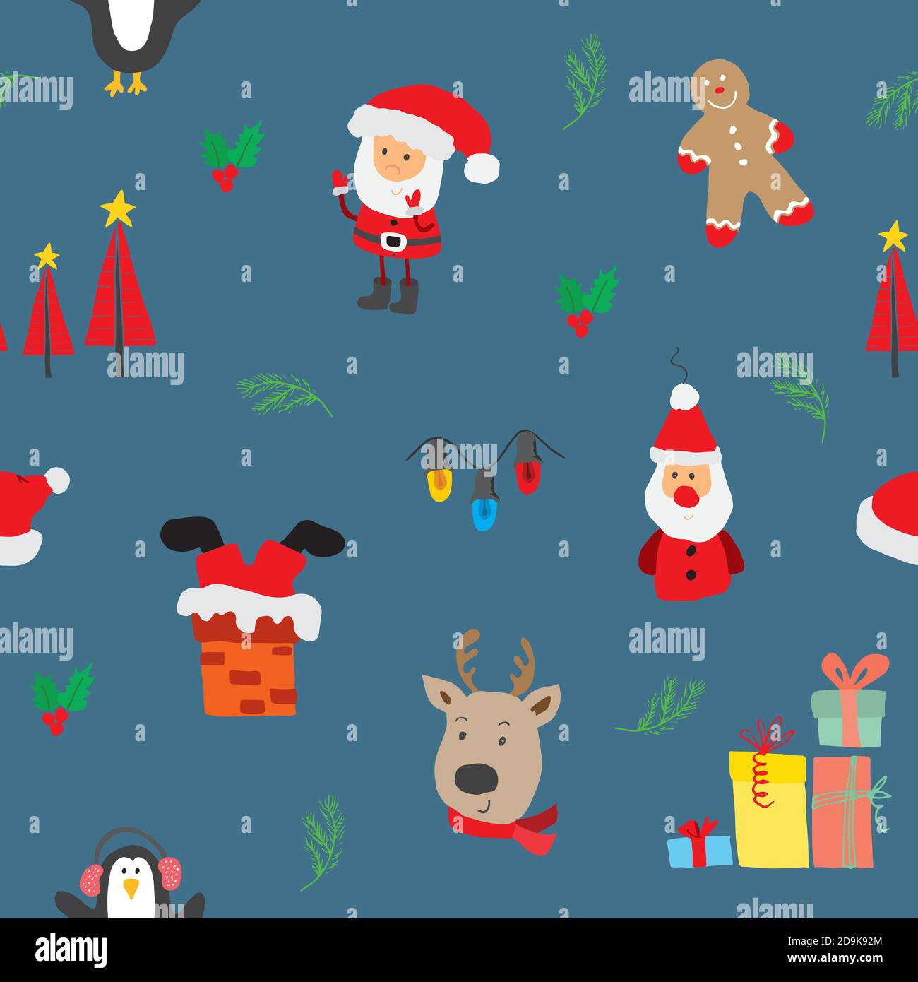New Year and Christmas seamless pattern, hand drawn doodles Seamless ...