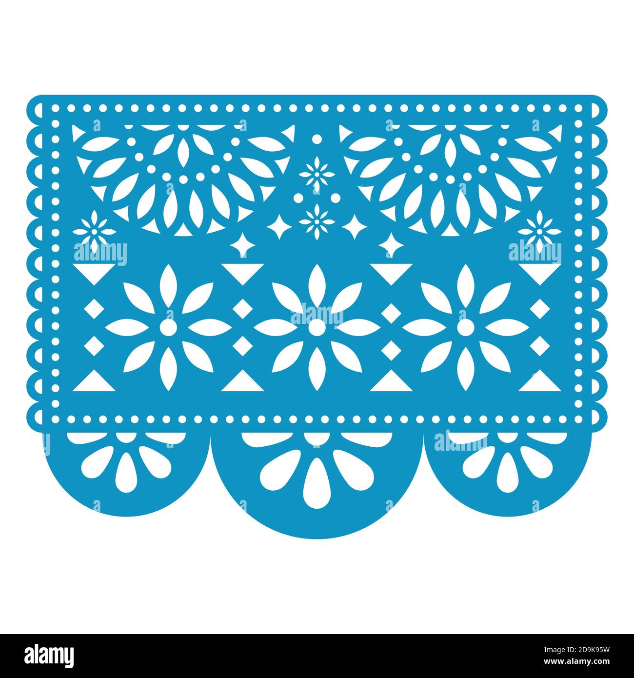 Papel Picado vector floral design with flowers, traditional Mexican party decorations Stock Vector