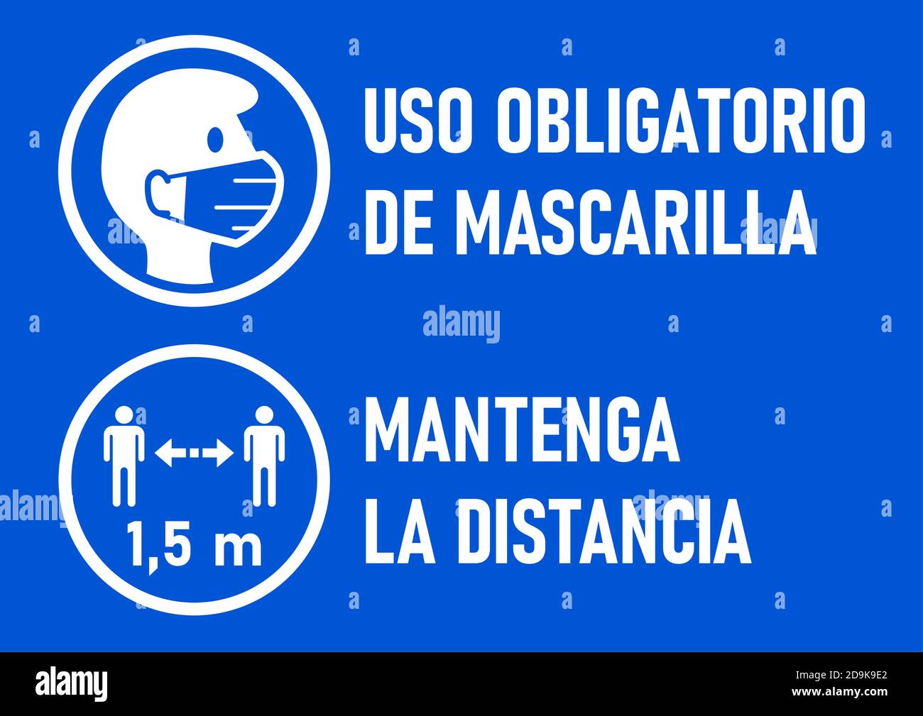 Warning Icons in Spanish "Uso Obligatorio de Mascarilla" (Face Masks  Required) and "Mantenga La Distancia" (Keep Your Distance) 1,5 m. Vector  Image Stock Vector Image & Art - Alamy